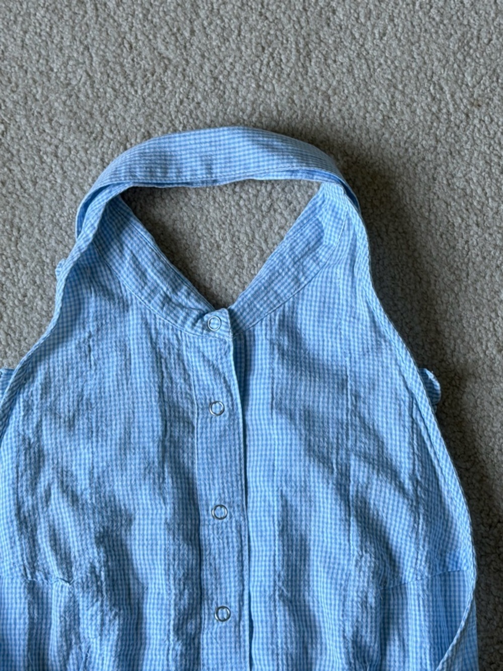 Love The Label Light Blue gingham Ruffle Halter Backless Top 39906 - Picture 7 of 16